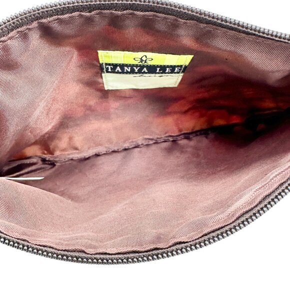 Tanya Lee Quilted Floral Zippered Pouch Make Up Travel Bag Pink Brown 6.5 x 9.5 - Picture 4 of 8